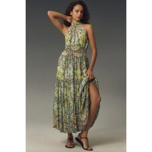 Anthropologie The Somerset Maxi Dress: Halter Edition in Green Motif Size XS